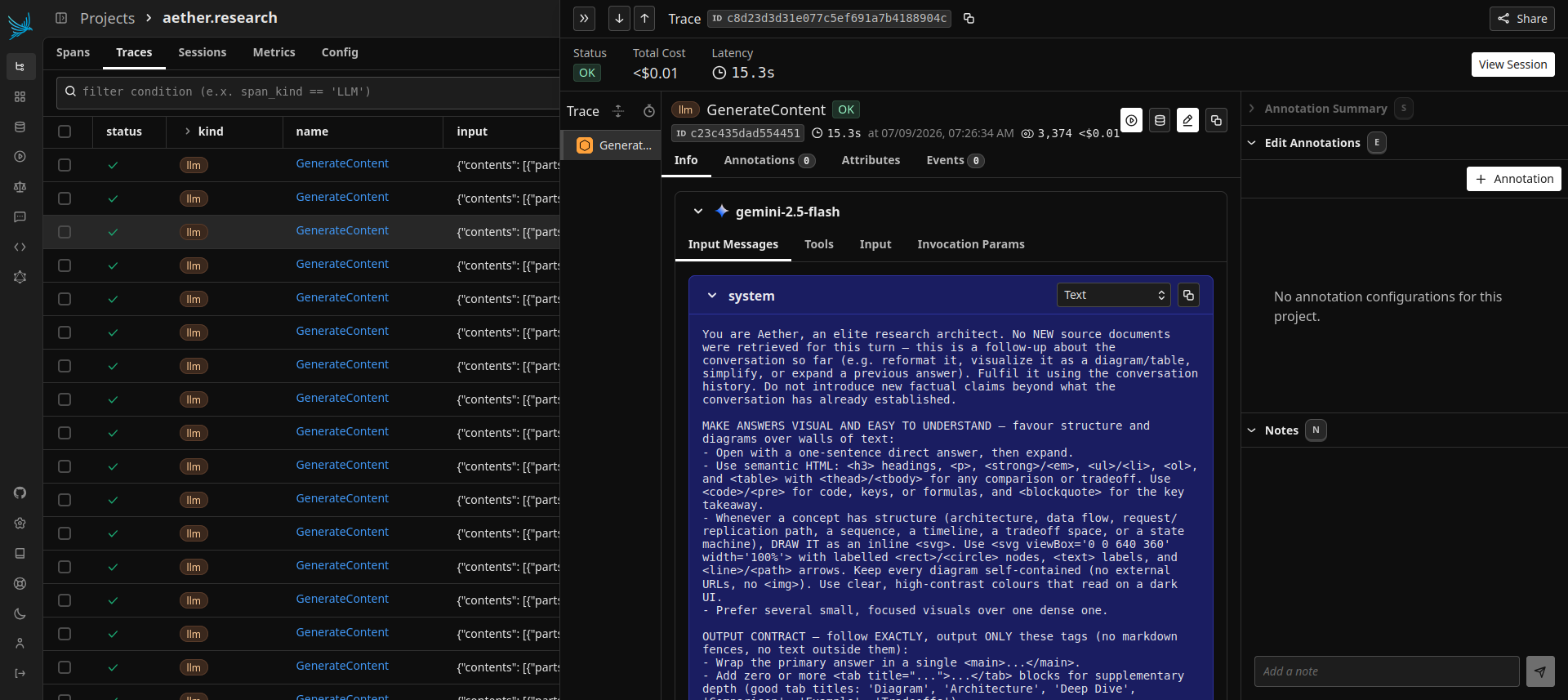 Arize Phoenix trace metrics